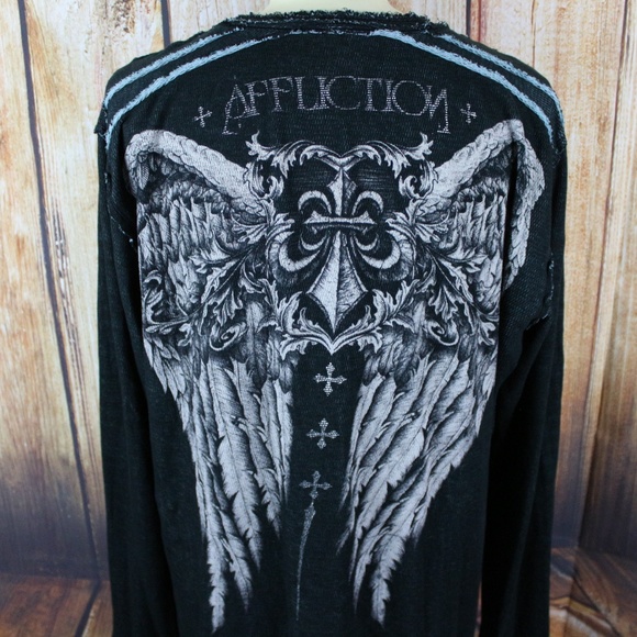 Affliction Men's Graphic Shirt Thermal XXL Black - Picture 2 of 5